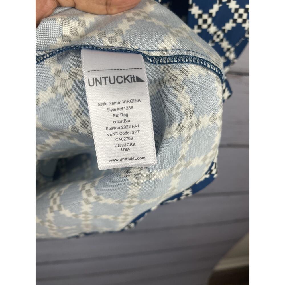 UNTUCKit Shirt Dress Womens 4 Blue Geometric Long Sleeve Knee Length Pockets - Picture 9 of 14